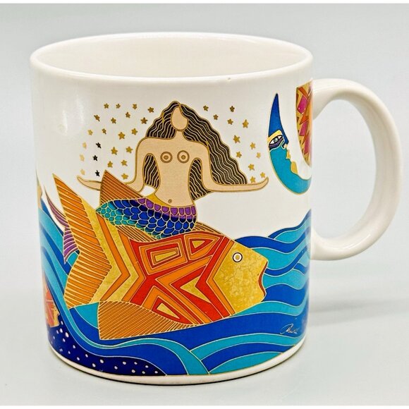 Laurel Burch The Sea Goddess Mug Mermaid Fish Ocean Coastal Sea 14 oz 1989 - Picture 1 of 9